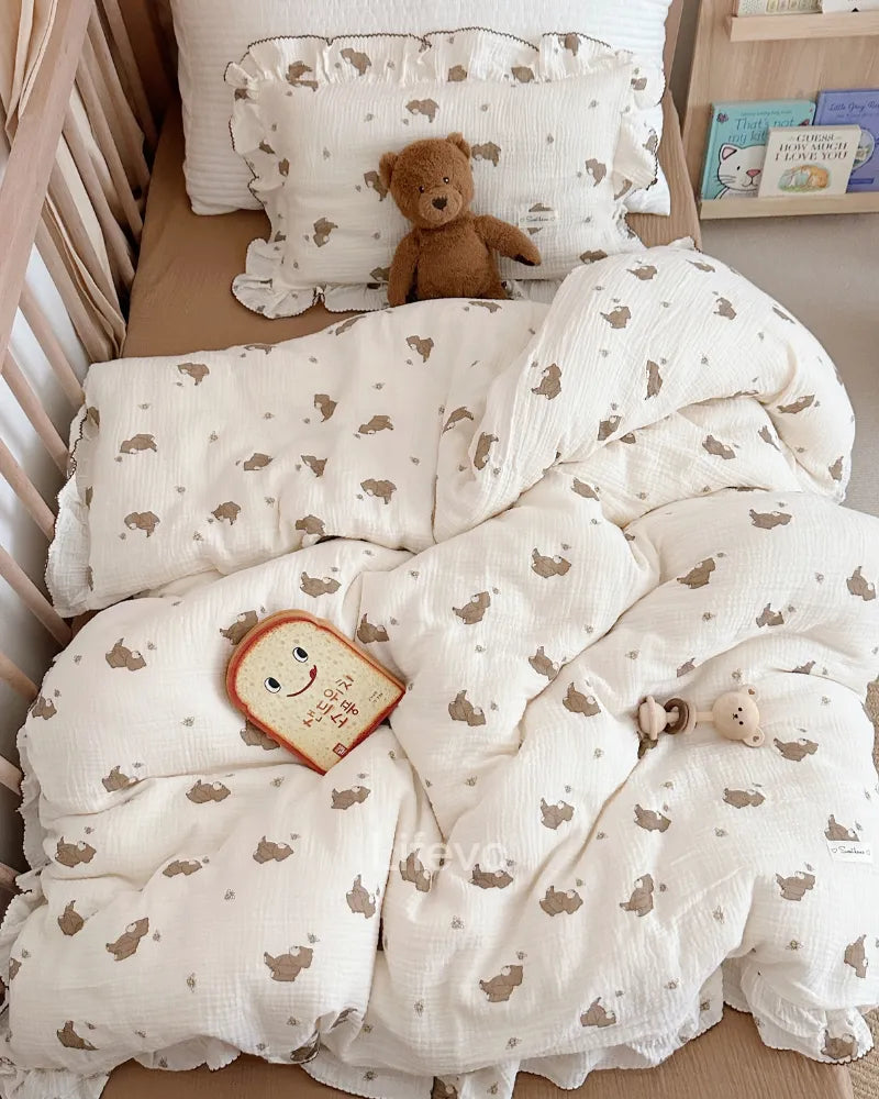 Cartoon Bear Skin-Friendly Double Gauze Cotton Baby Duvet Cover