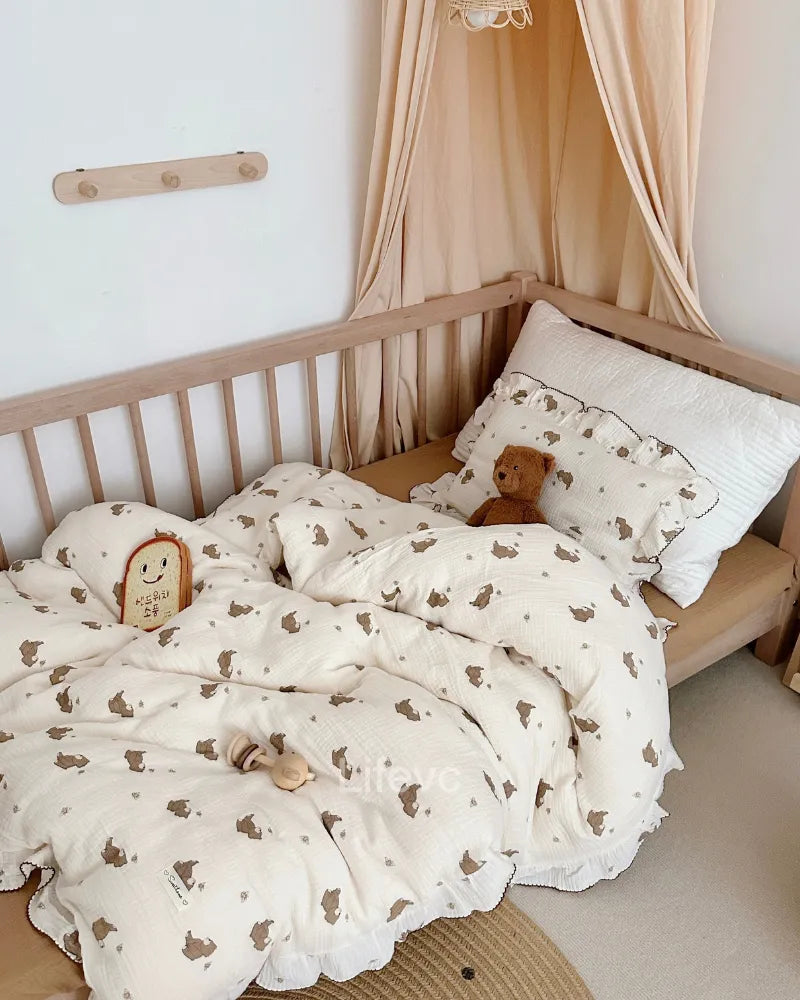 Cartoon Bear Skin-Friendly Double Gauze Cotton Baby Duvet Cover