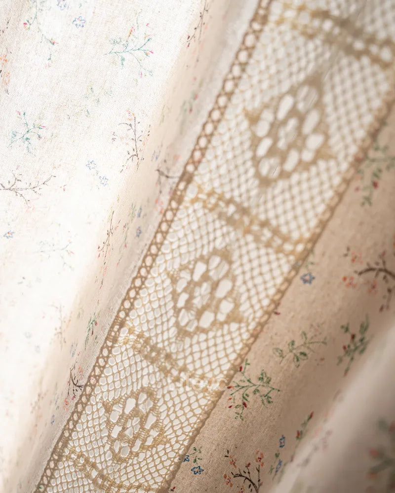 Charming Lace Cutout Faux Linen Texture Floral Sheer Curtains