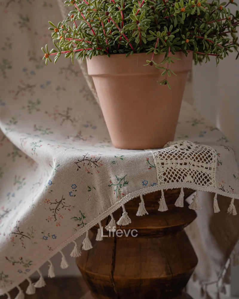 Charming Lace Cutout Faux Linen Texture Floral Sheer Curtains