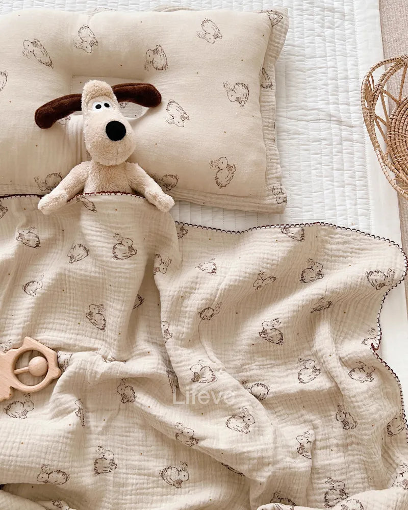 Cuddle Rabbit Beige 100% Cotton Muslin Lightweight Baby Blanket