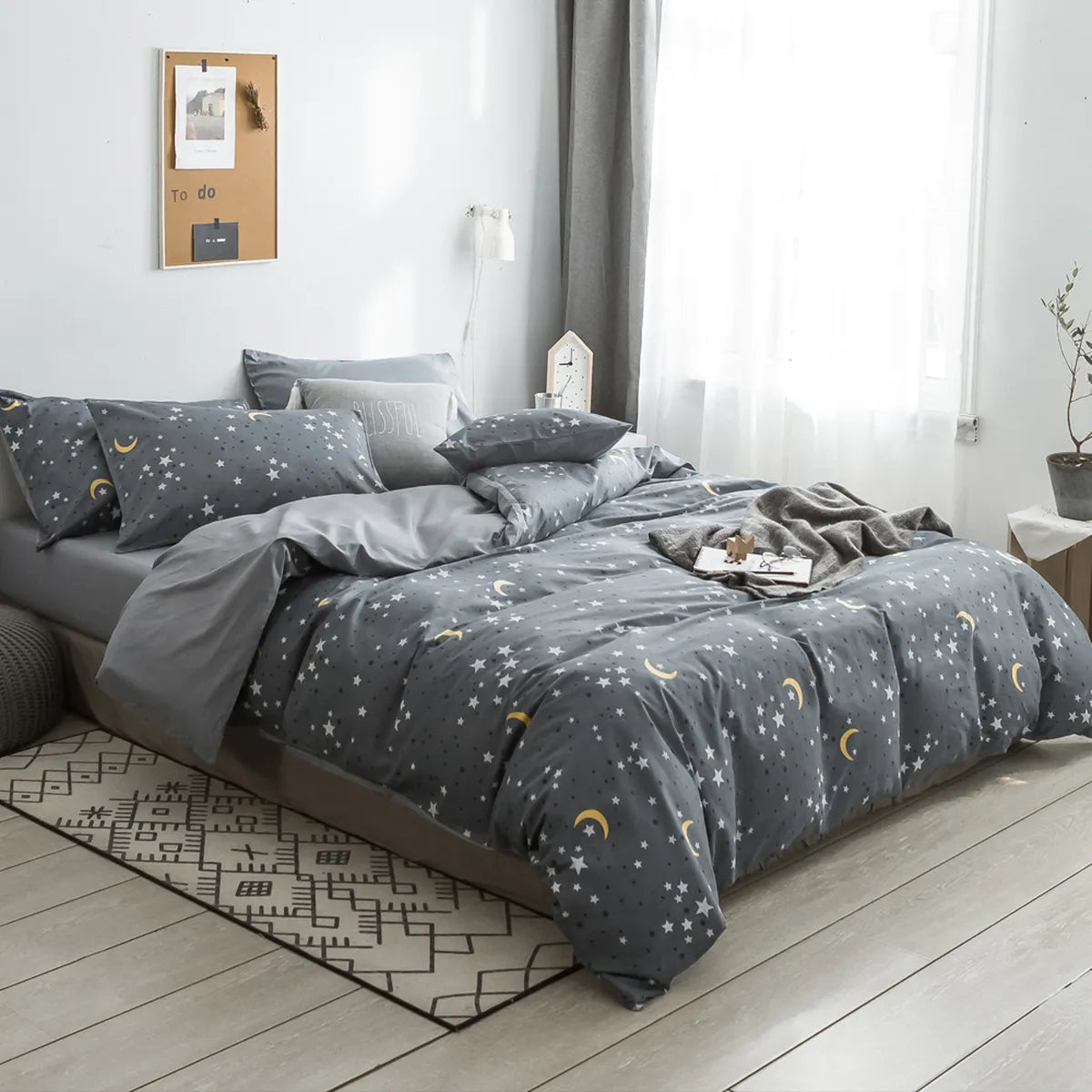 Qucover Star Comforter Set Twin 2-Piece Reversible Grey ＆ White Star Pattern Bedding Comforter Set for Boys, Girls, Teen, Super Soft Warm Winter Thic : Star Moon Bedding Set Full Size, Starry Sky Series