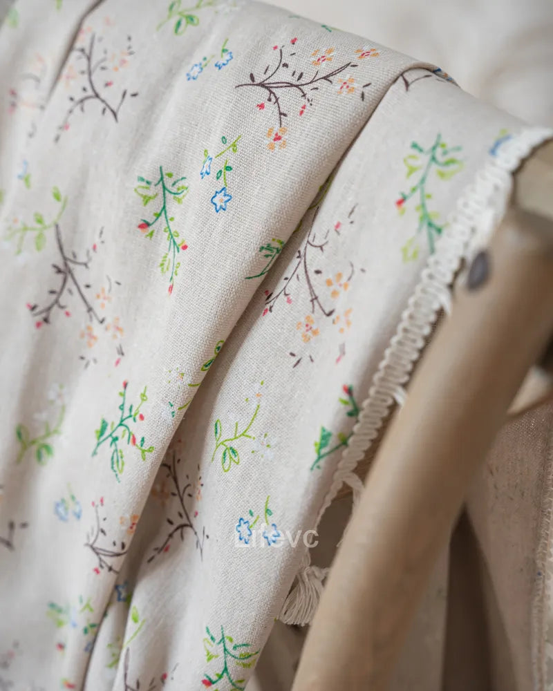 Field Petals Boho Faux Linen Texture Floral Sheer Curtains