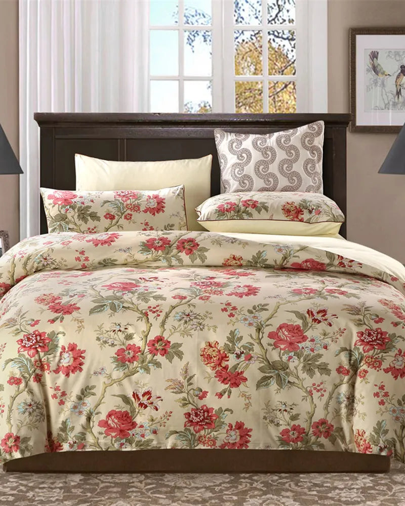 Floral Haven Romantic Vintage Floral 100% Long Staple Cotton Duvet Cover Set