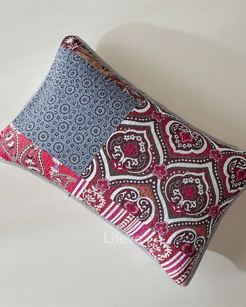 Floral Stripes Garden Style Dark Red Quilt Set