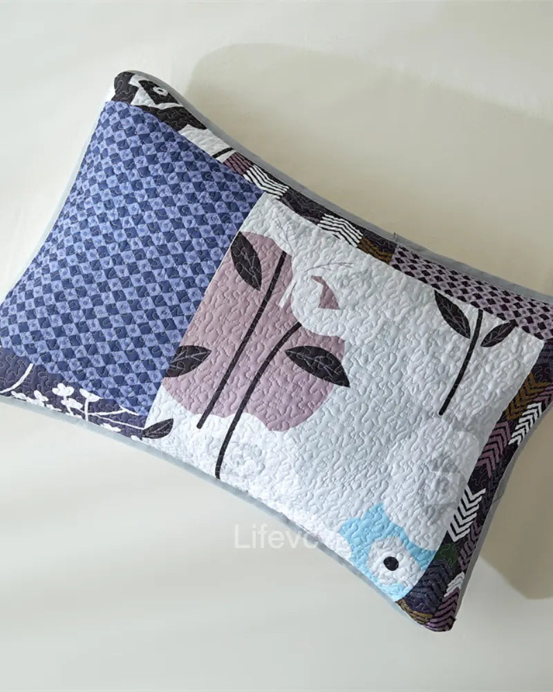 Floral Stripes Garden Style Navy Blue Quilt Set