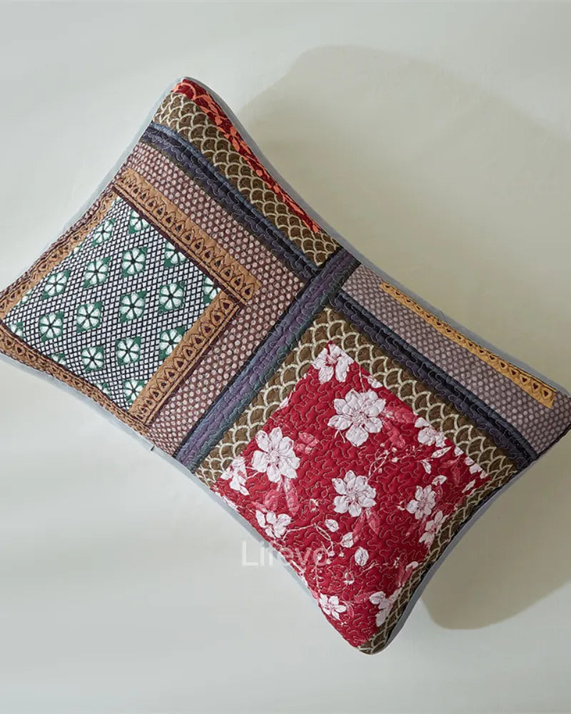Floral Stripes Garden Style Red Quilt Set