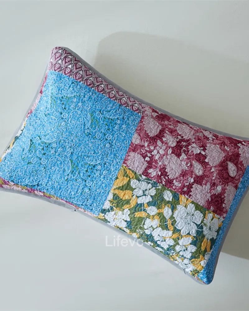 Floral Stripes Garden Style Sky Blue Quilt Set