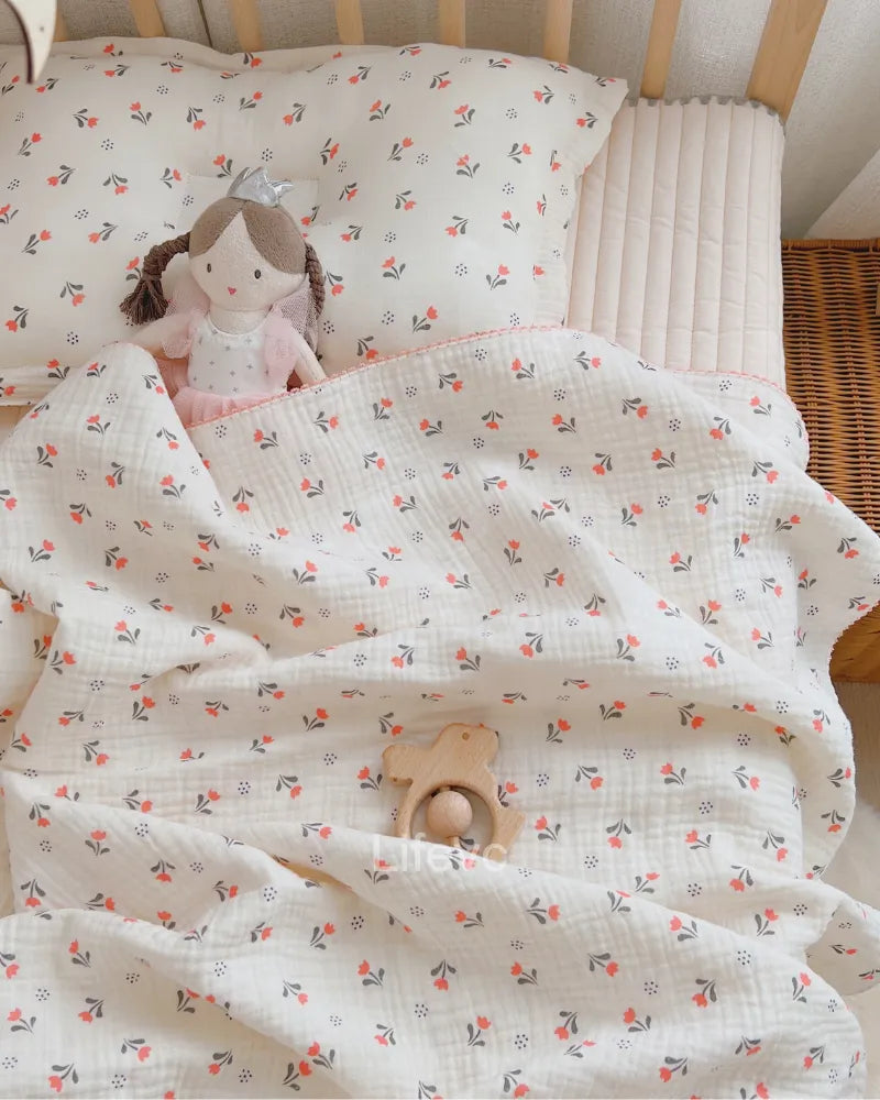 Flower Patch Lightweight Pink Floral 100% Cotton Muslin Baby Blanket