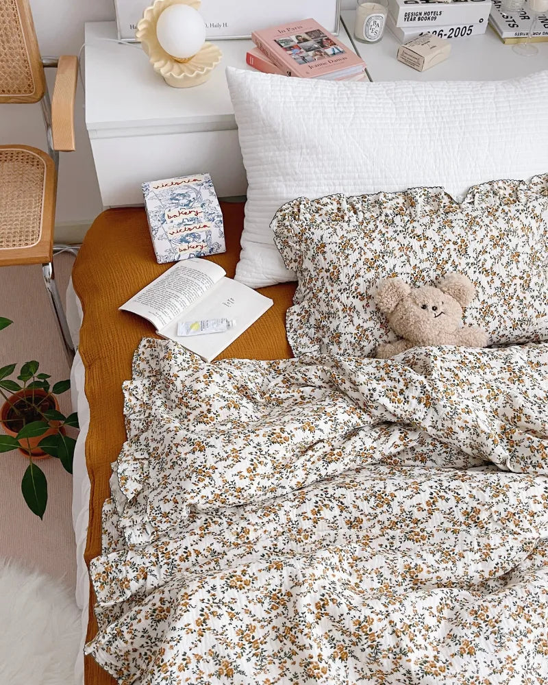 Hibiscus Haven Double Layer Soft Ruffled Baby Duvet Cover