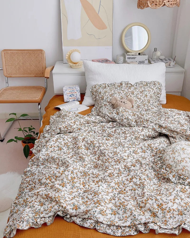 Hibiscus Haven Double Layer Soft Ruffled Baby Duvet Cover