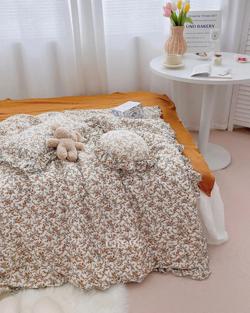 Hibiscus Haven Double Layer Soft Ruffled Baby Duvet Cover