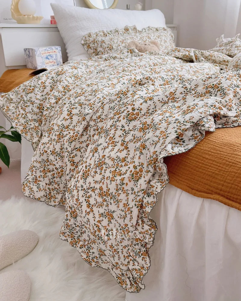 Hibiscus Haven Double Layer Soft Ruffled Baby Duvet Cover