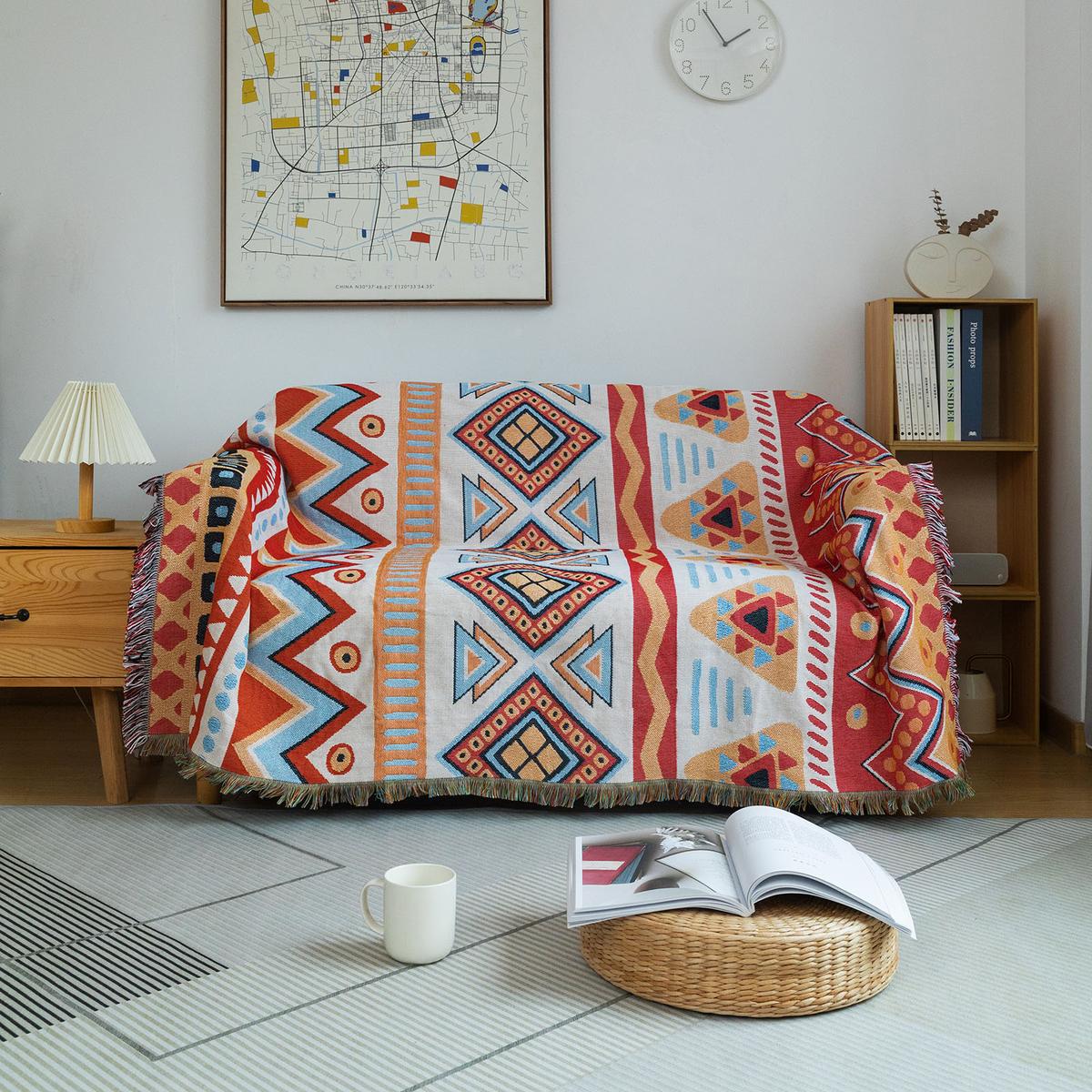 Geometric Bliss Breathable Colorful 100% Cotton Sofa Slipcover