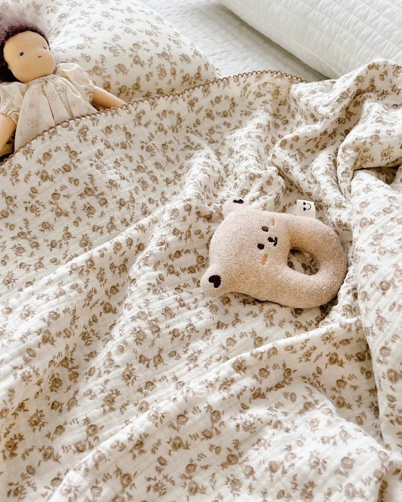 LC 100% Cotton Cute Flowers Muslin Baby Blankets For Kids