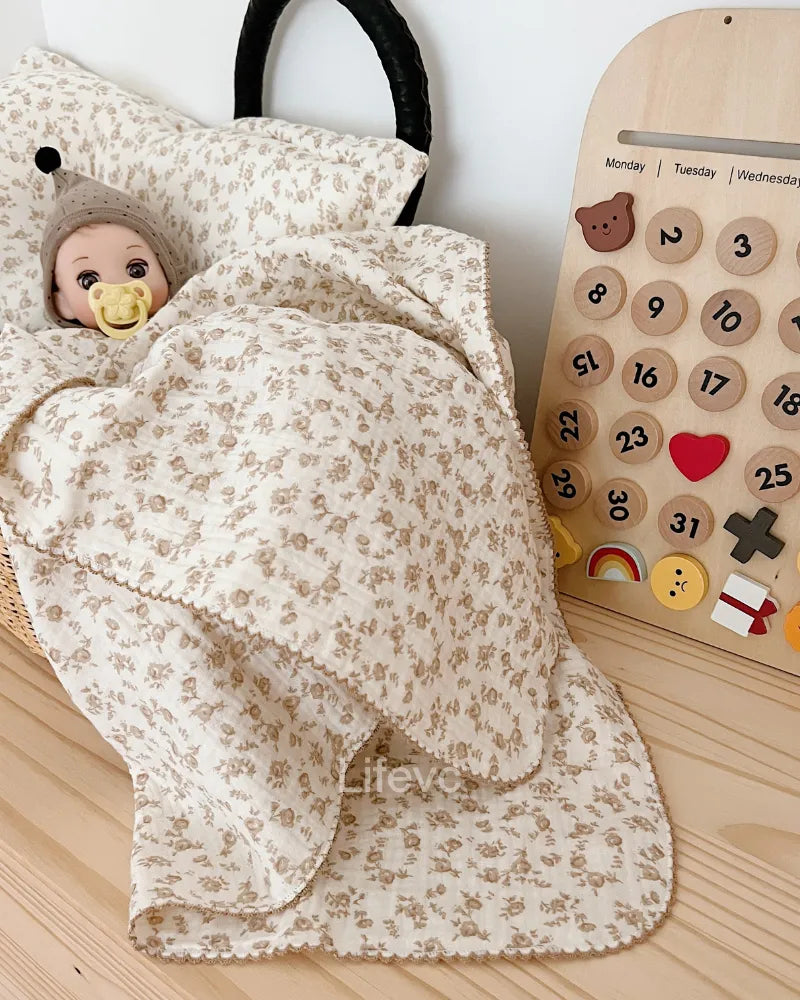 LC 100% Cotton Cute Flowers Muslin Baby Blankets For Kids