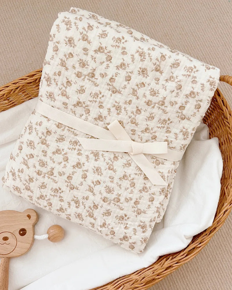 LC 100% Cotton Cute Flowers Muslin Baby Blankets For Kids