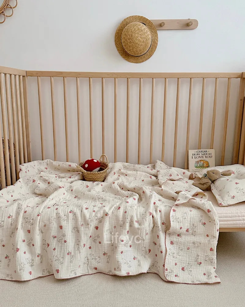 Camellia Bunny Lovely Beige 100 Cotton Muslin Baby Blanket Lifevc