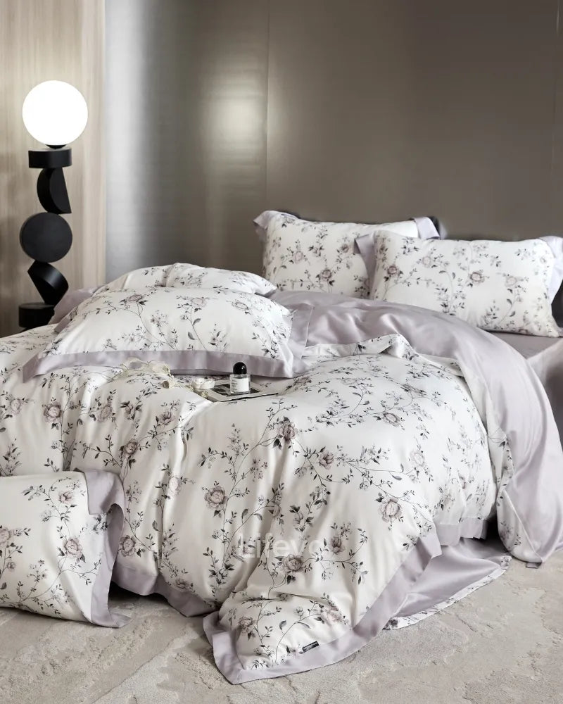 LC Chic Grayish Purple Floral Lyocell Duvet Cover Set