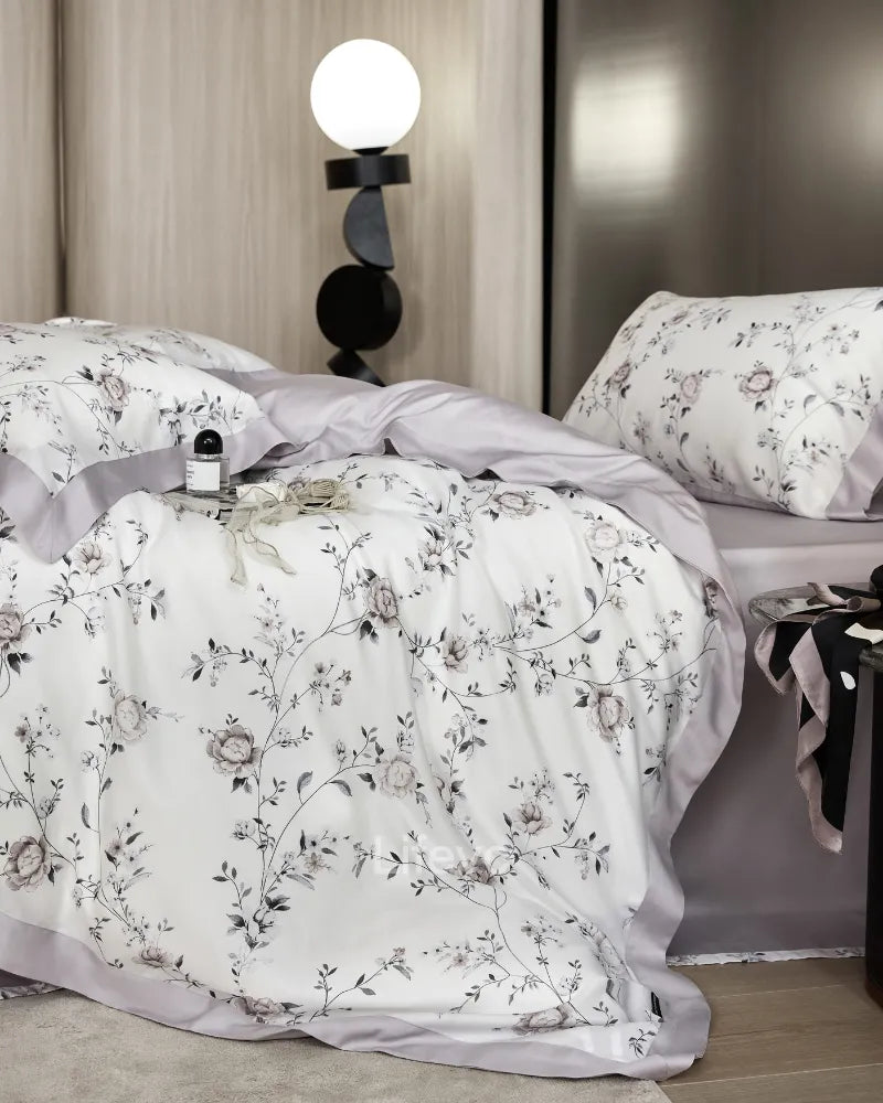 LC Chic Grayish Purple Floral Lyocell Duvet Cover Set