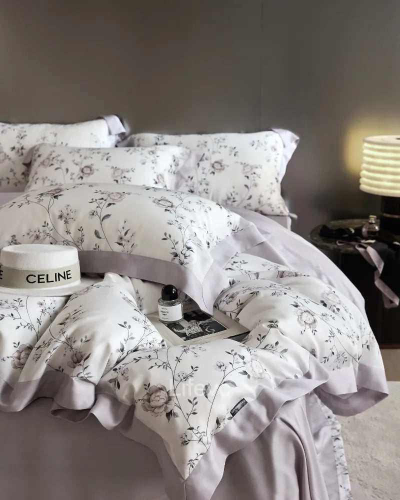 LC Chic Grayish Purple Floral Lyocell Duvet Cover Set