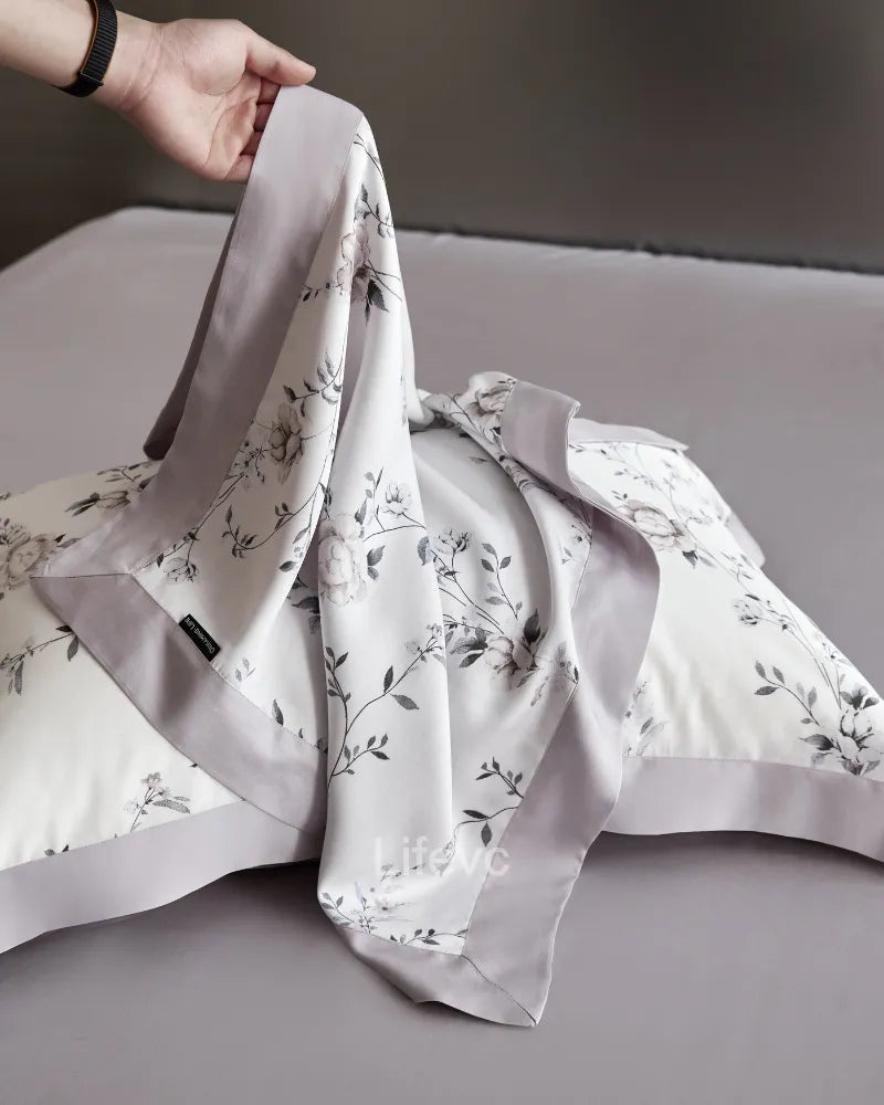 LC Chic Grayish Purple Floral Lyocell Duvet Cover Set