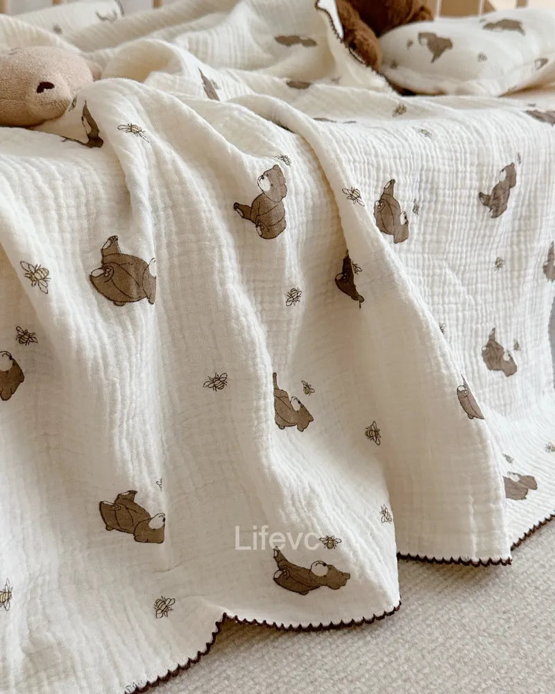 Honey Bear Dreams Durable 100 Cotton Muslin Teddy Baby Blanket Lifevc