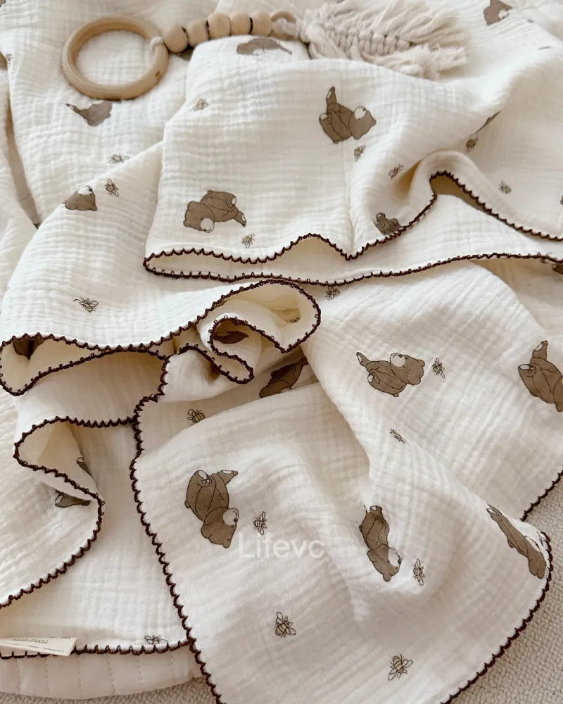 Honey Bear Dreams Durable 100 Cotton Muslin Teddy Baby Blanket Lifevc