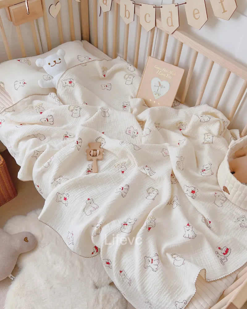 LC Cute Bear Cotton Newborn Blanket Soft Breathable Quilt