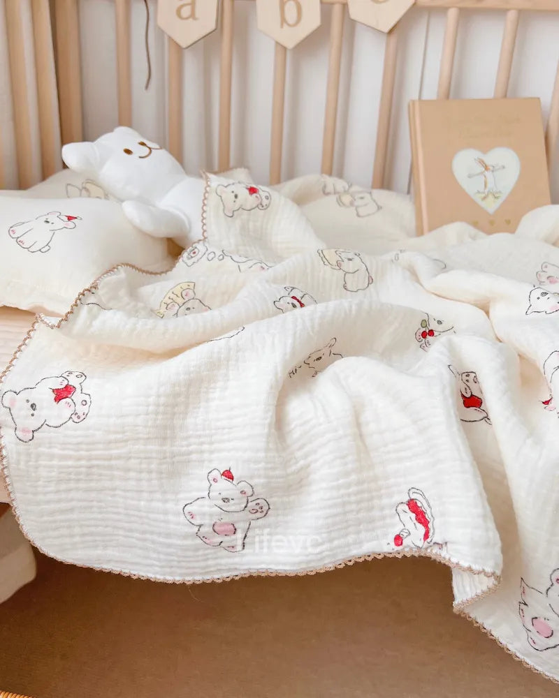 LC Cute Bear Cotton Newborn Blanket Soft Breathable Quilt