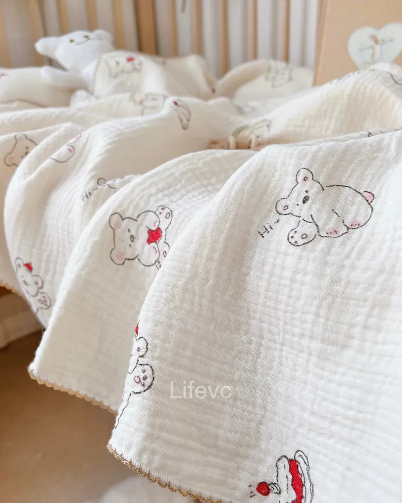 LC Cute Bear Cotton Newborn Blanket Soft Breathable Quilt