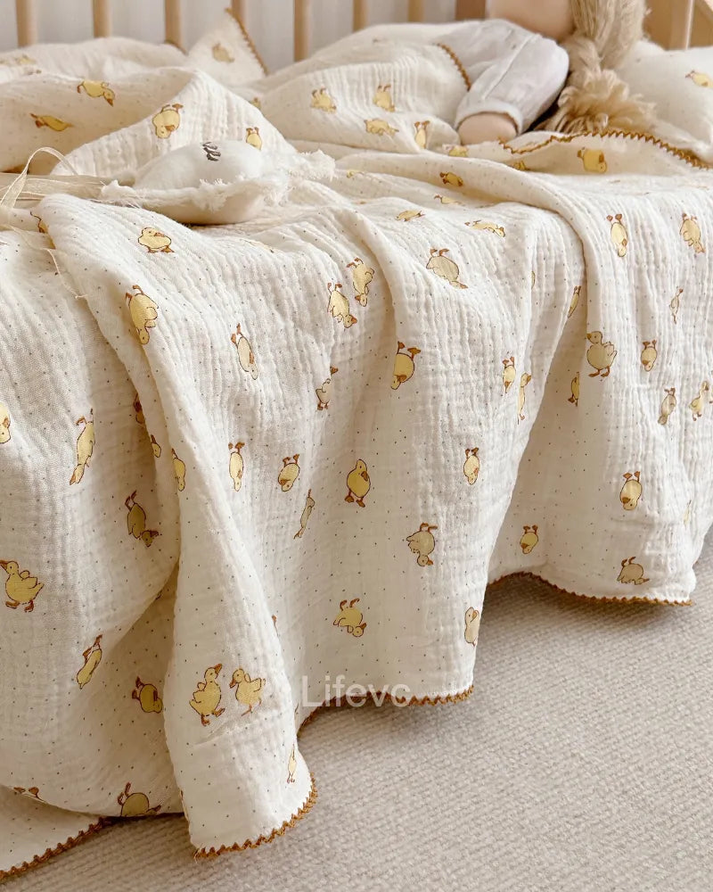 LC Cute Duck Pattern Muslin Cotton Newborn Receiving Blanket