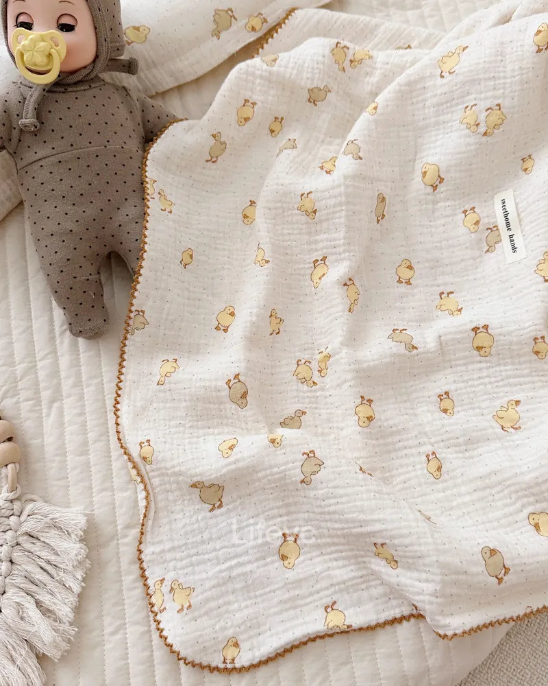 LC Cute Duck Pattern Muslin Cotton Newborn Receiving Blanket