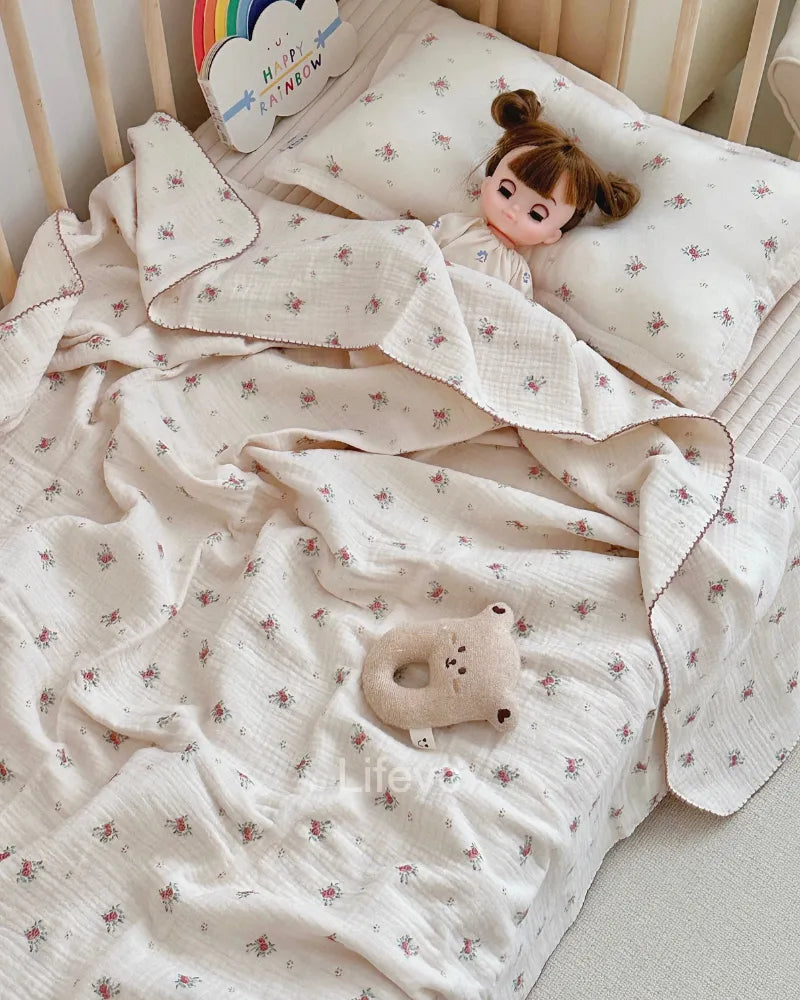LC Cute Newborn Muslin Cutton Blanket Breathable Crib Quilt