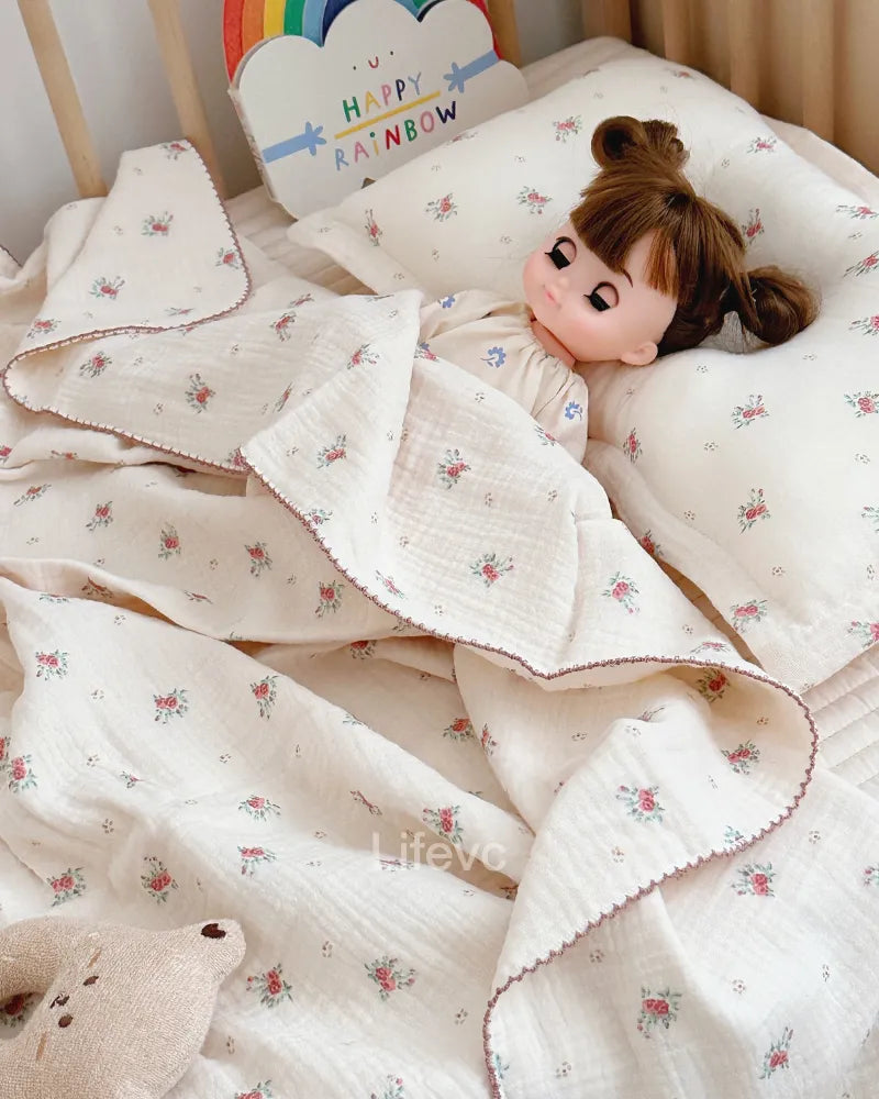 LC Cute Newborn Muslin Cutton Blanket Breathable Crib Quilt