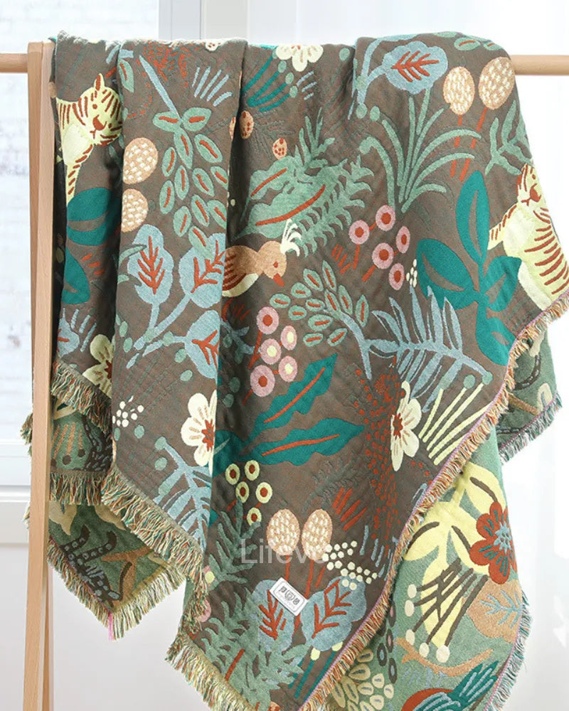 LC Elegant Green Cotton Floral Bedding Soft Blanket