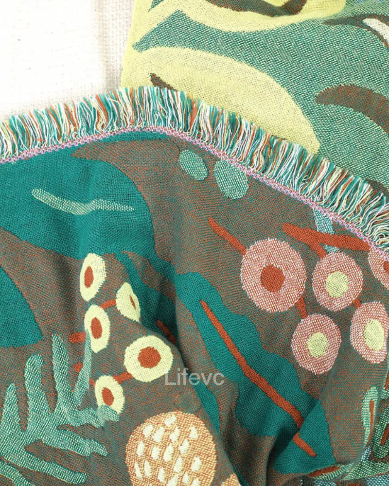 LC Elegant Green Cotton Floral Bedding Soft Blanket