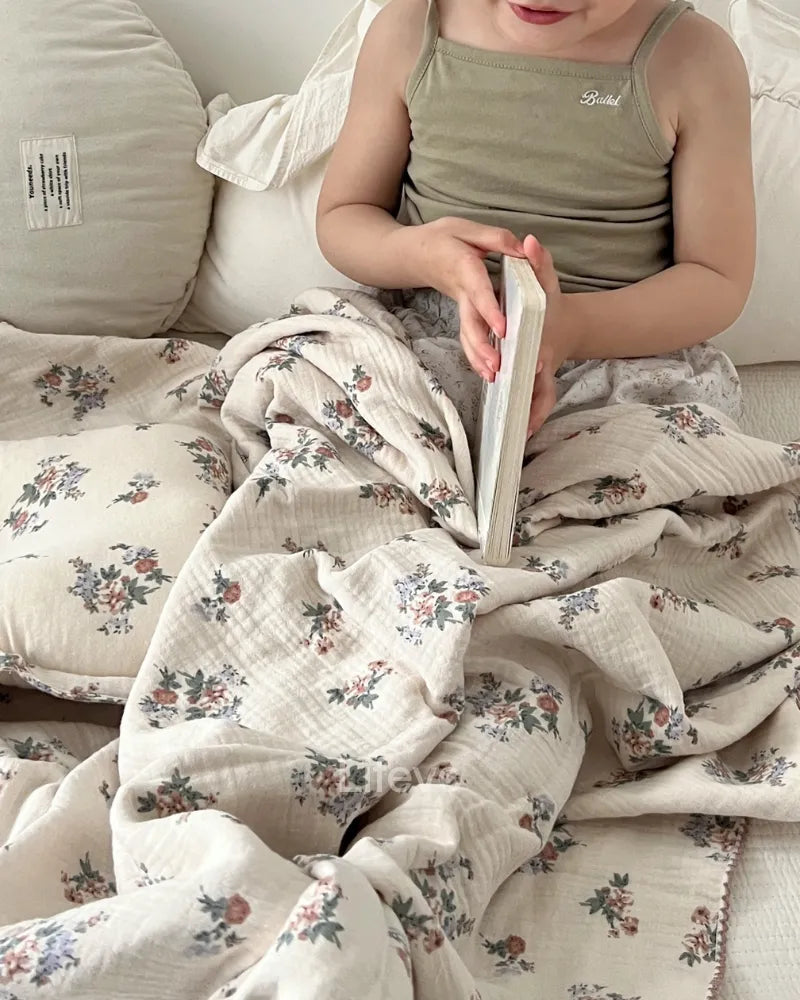 LC Floral Cotton Muslin Toddler Blanket For Kids Girls Boys