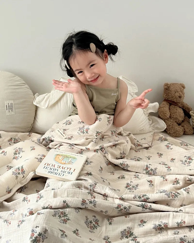 LC Floral Cotton Muslin Toddler Blanket For Kids Girls Boys