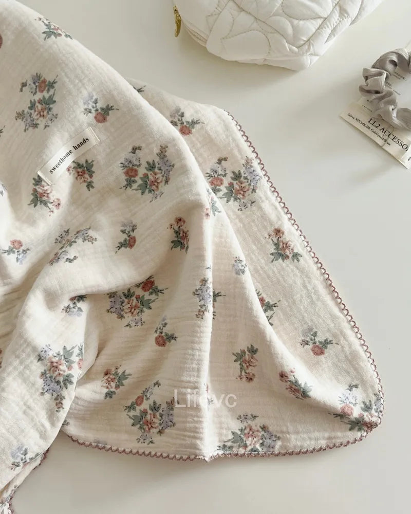 LC Floral Cotton Muslin Toddler Blanket For Kids Girls Boys