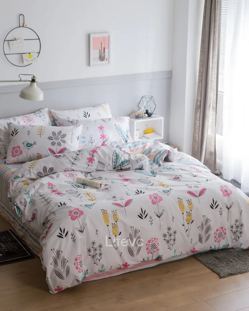 LC Floral Pink Chic Garden Duvet Cover With Zipper