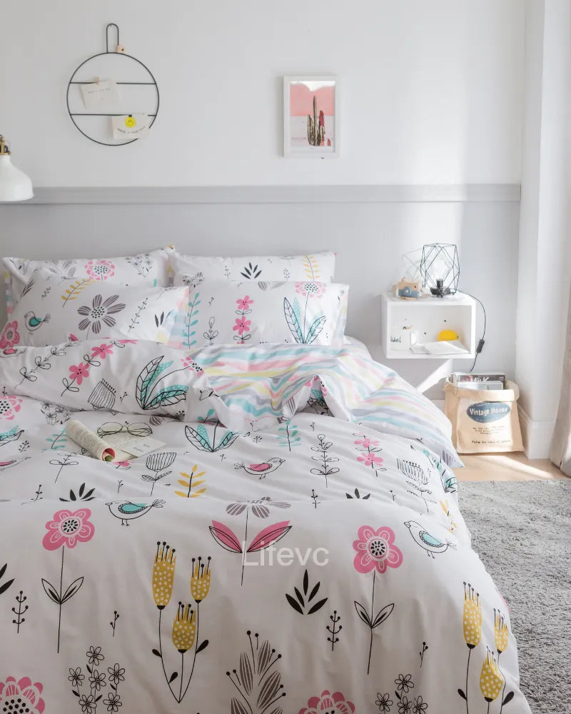 LC Floral Pink Chic Garden Duvet Cover With Zipper