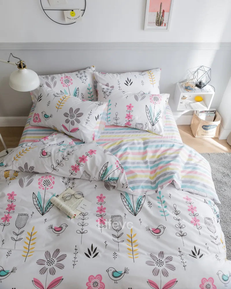 LC Floral Pink Chic Garden Duvet Cover With Zipper