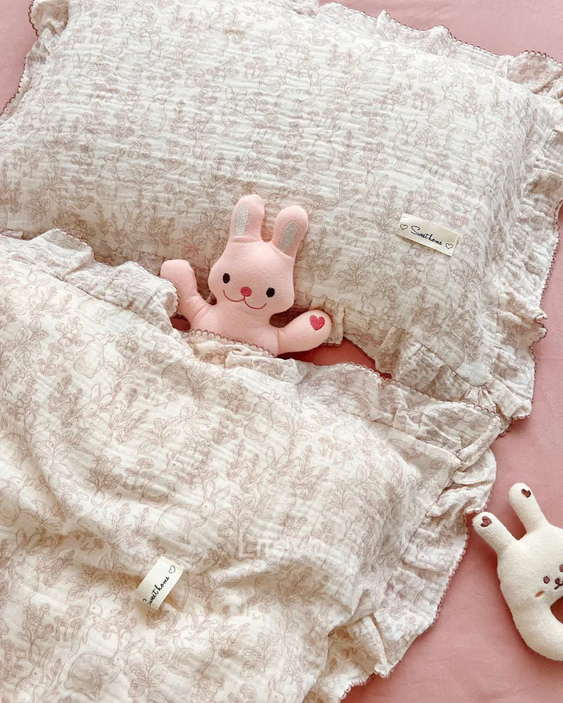 LC Ruffle Edge Garden Style Kids & Toddler Pillowcase With Rabbits