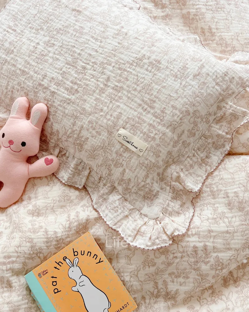 LC Ruffle Edge Garden Style Kids & Toddler Pillowcase With Rabbits