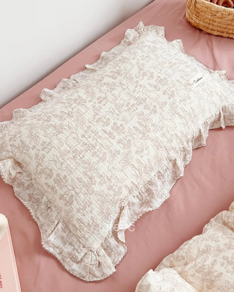 LC Ruffle Edge Garden Style Kids & Toddler Pillowcase With Rabbits