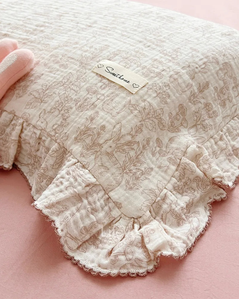 LC Ruffle Edge Garden Style Kids & Toddler Pillowcase With Rabbits