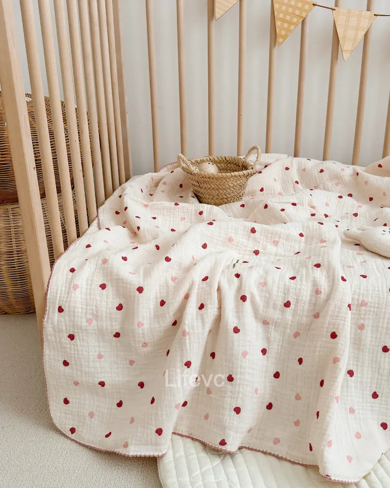 LC Soft Beige Heart Pattern Thin Nap Muslin Baby Blankets