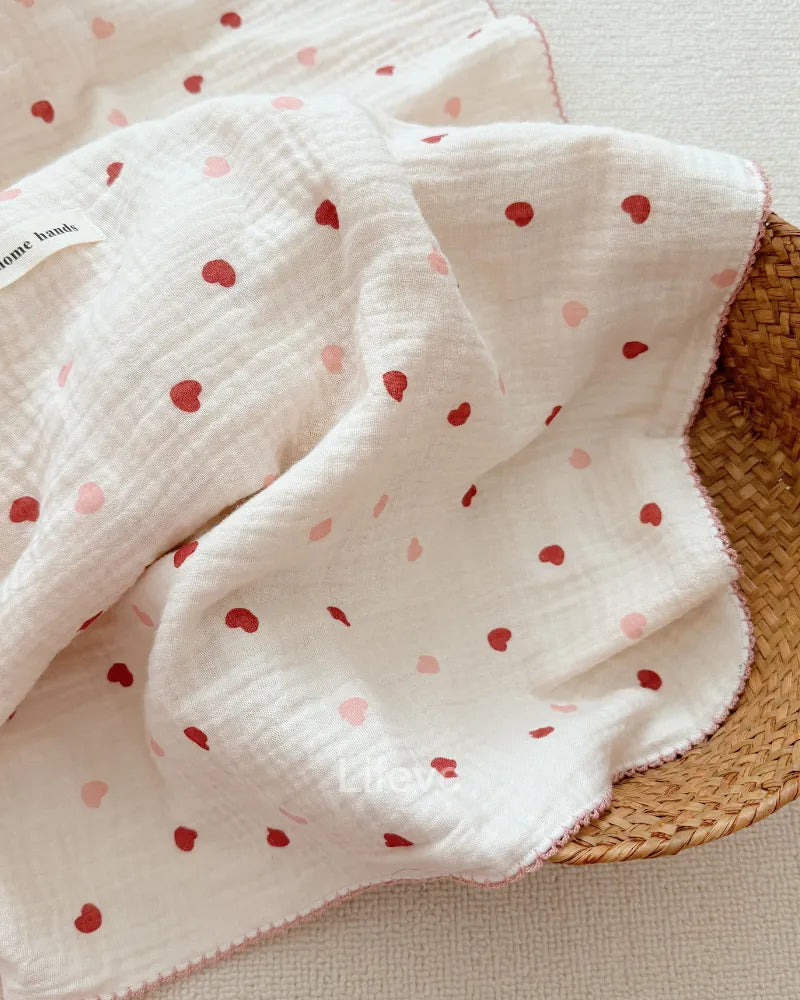 LC Soft Beige Heart Pattern Thin Nap Muslin Baby Blankets