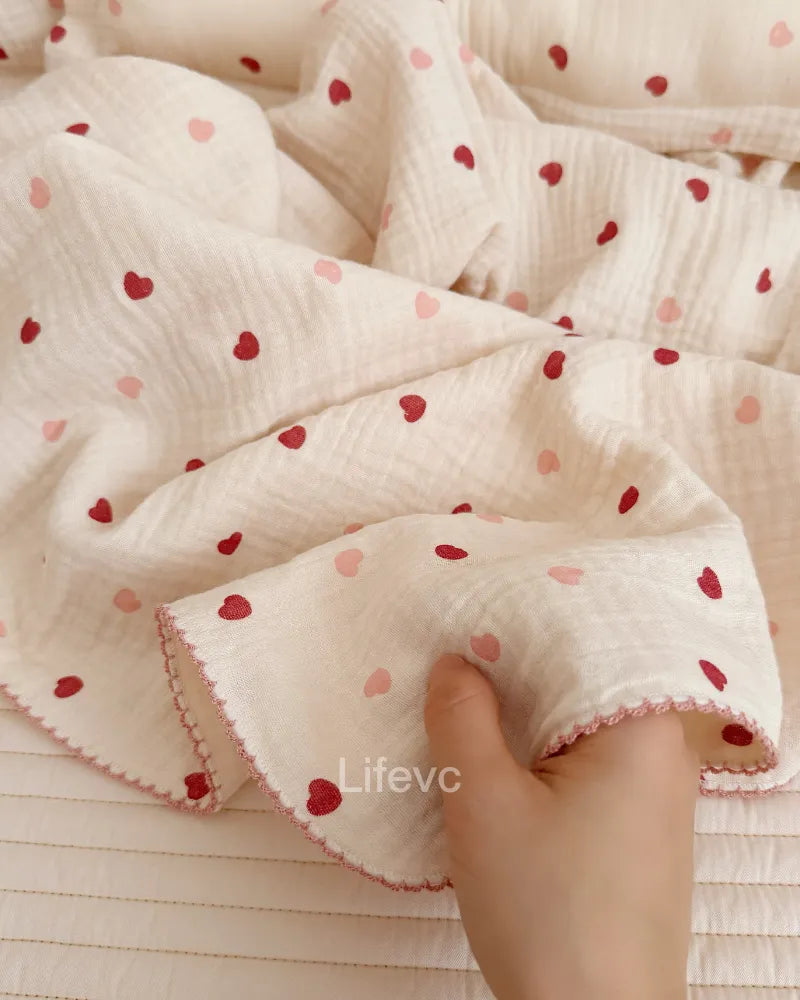 LC Soft Beige Heart Pattern Thin Nap Muslin Baby Blankets